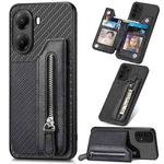 For Xiaomi Poco X7 Pro Carbon Fiber Horizontal Flip Zipper Wallet Phone Case(Black)