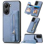 For Xiaomi Poco X7 Pro Carbon Fiber Horizontal Flip Zipper Wallet Phone Case(Blue)