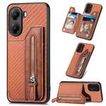 For Xiaomi Poco X7 Pro Carbon Fiber Horizontal Flip Zipper Wallet Phone Case(Brown)