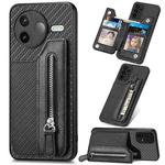 For Redmi K80 / Poco F7 Pro Carbon Fiber Horizontal Flip Zipper Wallet Phone Case(Black)