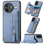 For Redmi K80 / Poco F7 Pro Carbon Fiber Horizontal Flip Zipper Wallet Phone Case(Blue)