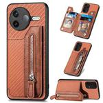 For Redmi K80 / Poco F7 Pro Carbon Fiber Horizontal Flip Zipper Wallet Phone Case(Brown)