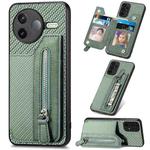 For Redmi K80 / Poco F7 Pro Carbon Fiber Horizontal Flip Zipper Wallet Phone Case(Green)