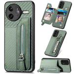 For Redmi K80 Pro / Poco F7 Ultra Carbon Fiber Horizontal Flip Zipper Wallet Phone Case(Green)