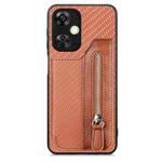 For Oneplus Nord CE 3 Lite Carbon Fiber Horizontal Flip Zipper Wallet Phone Case(Brown)