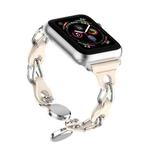 For Apple Watch 42mm Hollow Leather Chain Magnetic Buckle Watch Band(Starlight Color)