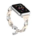 For Apple Watch SE 2022 44mm Hollow Leather Chain Magnetic Buckle Watch Band(Starlight Color)