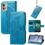 For Motorola Moto Edge 30 Fusion Butterfly Love Flower Embossed Leather Phone Case(Blue)