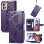 For Motorola Moto Edge 30 Fusion Butterfly Love Flower Embossed Leather Phone Case(Dark Purple)