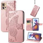 For Motorola Moto Edge 30 Fusion Butterfly Love Flower Embossed Leather Phone Case(Rose Pink)