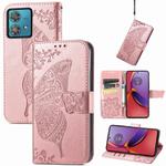 For Motorola Moto  G84 Butterfly Love Flower Embossed Leather Phone Case(Rose Pink)
