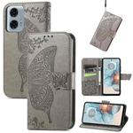 For Motorola Moto G24 Power Butterfly Love Flower Embossed Leather Phone Case(Gray)