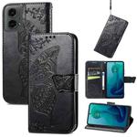 For Motorola Moto G 5G 2024 Butterfly Love Flower Embossed Leather Phone Case(Black)