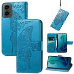 For Motorola Moto G 5G 2024 Butterfly Love Flower Embossed Leather Phone Case(Blue)