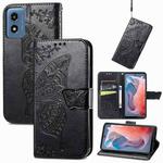 For Motorola Moto G  Play  2024 Butterfly Love Flower Embossed Leather Phone Case(Black)