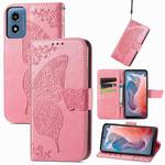 For Motorola Moto G  Play  2024 Butterfly Love Flower Embossed Leather Phone Case(Pink)