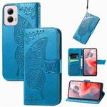 For Motorola Moto G Power 2024 Butterfly Love Flower Embossed Leather Phone Case(Blue)