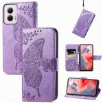 For Motorola Moto G Power 2024 Butterfly Love Flower Embossed Leather Phone Case(Light Purple)