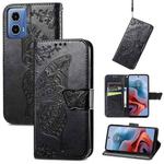 For Motorola Moto G34 Butterfly Love Flower Embossed Leather Phone Case(Black)