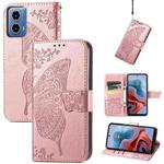 For Motorola Moto G34 Butterfly Love Flower Embossed Leather Phone Case(Rose Pink)