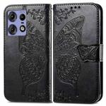 For Motorola Edge 50 Pro Butterfly Love Flower Embossed Leather Phone Case(Black)