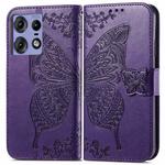 For Motorola Edge 50 Pro Butterfly Love Flower Embossed Leather Phone Case(Dark Purple)