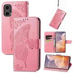 For Motorola Moto G85 Butterfly Love Flower Embossed Leather Phone Case(Pink)