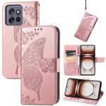 For Motorola  Edge 50 Neo Butterfly Love Flower Embossed Leather Phone Case(Rose Pink)