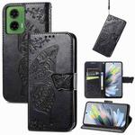 For Motorola Moto G35 Butterfly Love Flower Embossed Leather Phone Case(Black)