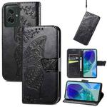 For Motorola Moto G55 Butterfly Love Flower Embossed Leather Phone Case(Black)