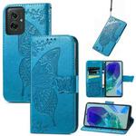 For Motorola Moto G55 Butterfly Love Flower Embossed Leather Phone Case(Blue)