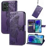 For Motorola Moto G55 Butterfly Love Flower Embossed Leather Phone Case(Dark Purple)