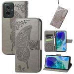 For Motorola Moto G55 Butterfly Love Flower Embossed Leather Phone Case(Gray)