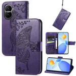 For Honor Play 7T Pro Butterfly Love Flower Embossed Leather Phone Case(Dark Purple)