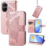 For Honor Play 7T Pro Butterfly Love Flower Embossed Leather Phone Case(Rose Gold)