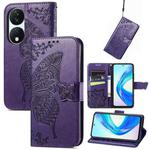 For Honor X7b Butterfly Love Flower Embossed Leather Phone Case(Dark Purple)