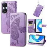 For Honor X7b Butterfly Love Flower Embossed Leather Phone Case(Light Purple)