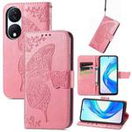 For Honor X7b Butterfly Love Flower Embossed Leather Phone Case(Pink)