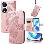 For Honor X7b Butterfly Love Flower Embossed Leather Phone Case(Rose Gold)