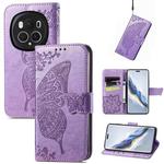 For Honor Magic6 Pro Butterfly Love Flower Embossed Leather Phone Case(Light Purple)