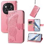 For Honor Magic6 Pro Butterfly Love Flower Embossed Leather Phone Case(Pink)