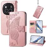 For Honor Magic6 Pro Butterfly Love Flower Embossed Leather Phone Case(Rose Gold)