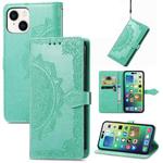 For iPhone 15 Mandala Flower Embossed Leather Phone Case(Green)