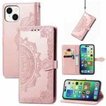 For iPhone 15 Plus Mandala Flower Embossed Leather Phone Case(Rose Gold)