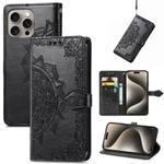 For iPhone 16 Pro Max Mandala Flower Embossed Leather Phone Case(Black)