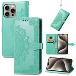 For iPhone 16 Mandala Flower Embossed Leather Phone Case(Green)