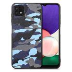 For Samsung Galaxy A22 5G Camouflage Leather Back Cover Phone Case(Blue)