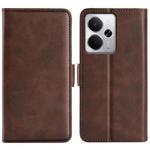 For Realme 14 5G Dual-side Magnetic Buckle Horizontal Flip Leather Phone Case(Brown)