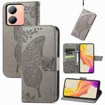 For vivo Y78 Butterfly Love Flower Embossed Leather Phone Case(Gray)