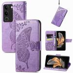 For vivo S17 Butterfly Love Flower Embossed Leather Phone Case(Lavender)